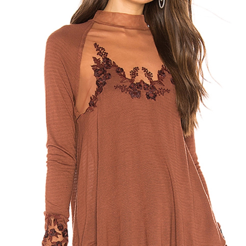 Free People SAHELI TOP Amber Brown Round Hem Tunic